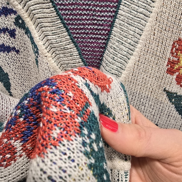 Bogner Vintage Floral Embroidered Beige Cardigan Soze 6 Cotton/Silk - Picture 7 of 16